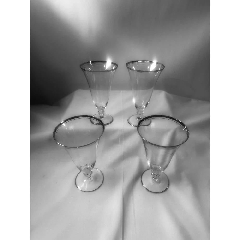 4 Glastonbury-Lotus Colonial 92 Platinum Trim Iced‎ Tea Glasses Set of 4 Vintage